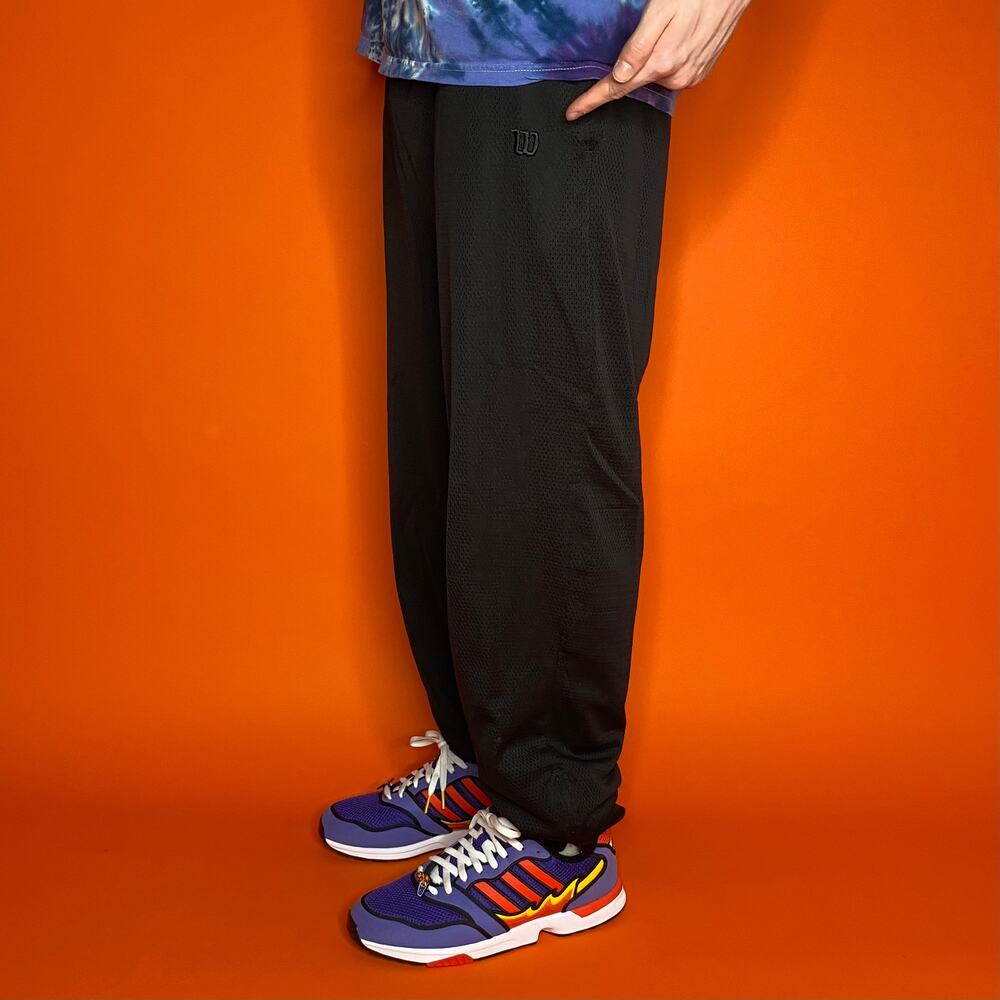 Vintage 90s Wilson Sweatpants Mens L Baggy Fit Jet Black Mesh Joggers